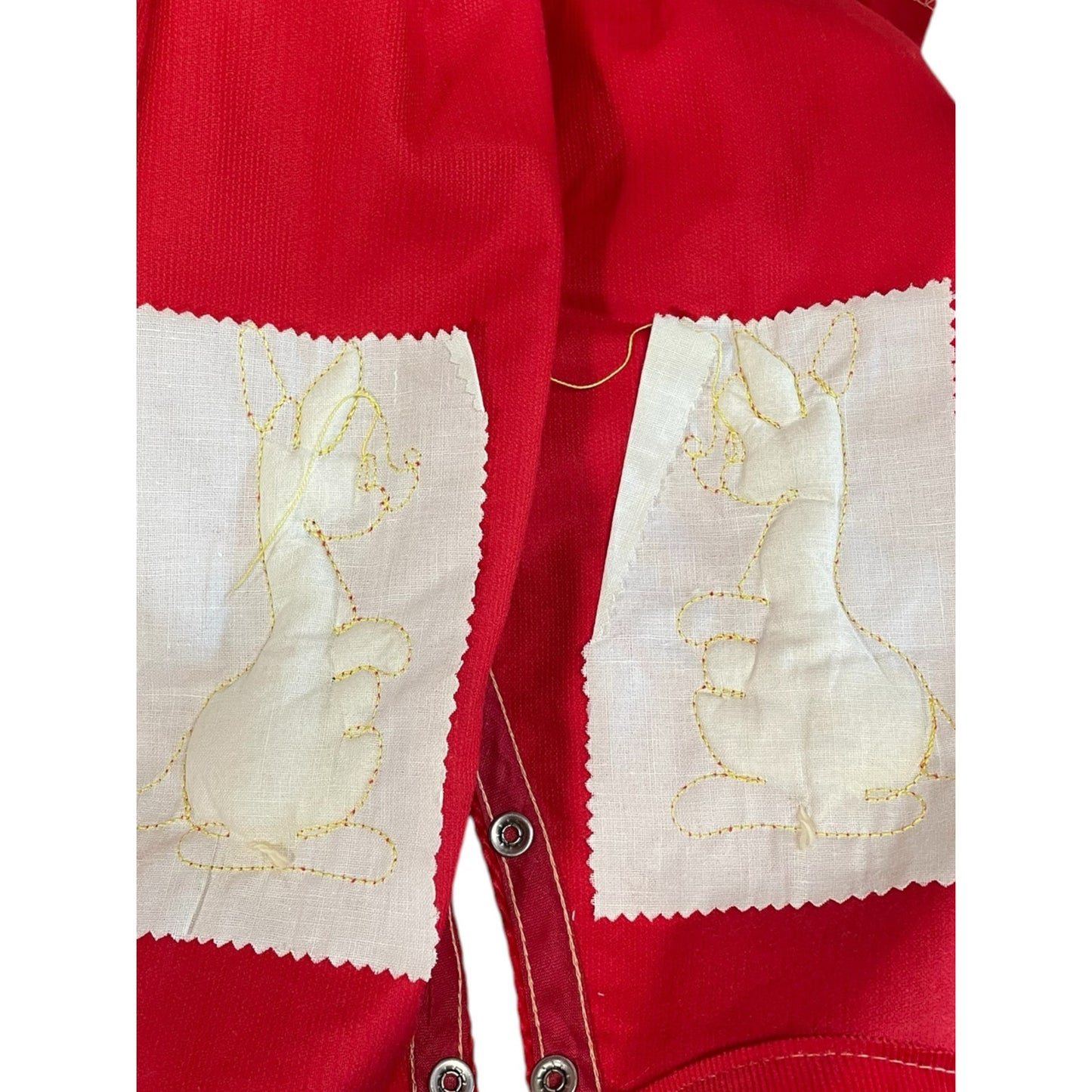 Vintage toddler or baby kids red corduroy overalls with chainstitch kangaroo embroidery / 9-12 months 12-18 months