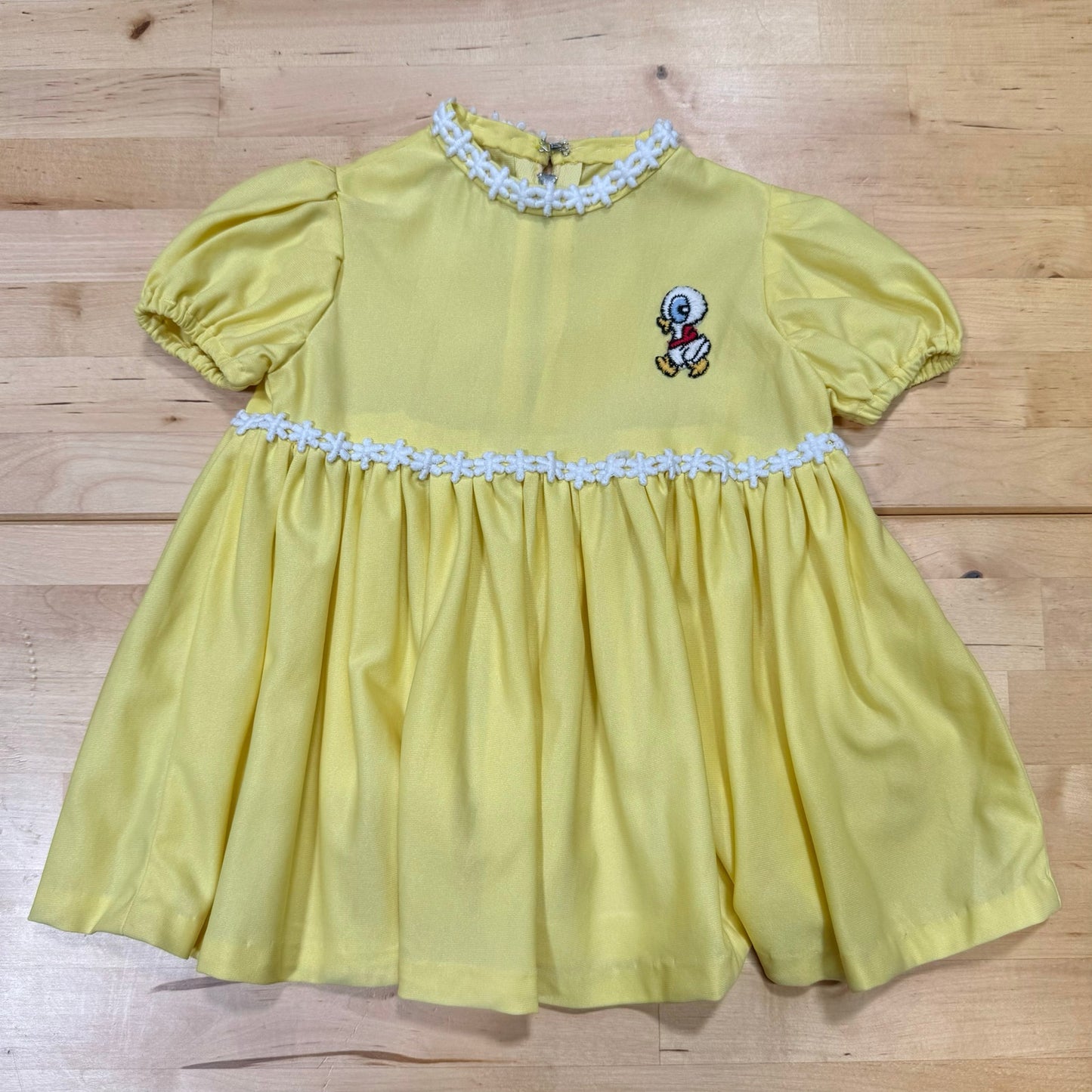 Vintage 60s 70s kids butter yellow duck dress / toddler size 12 months