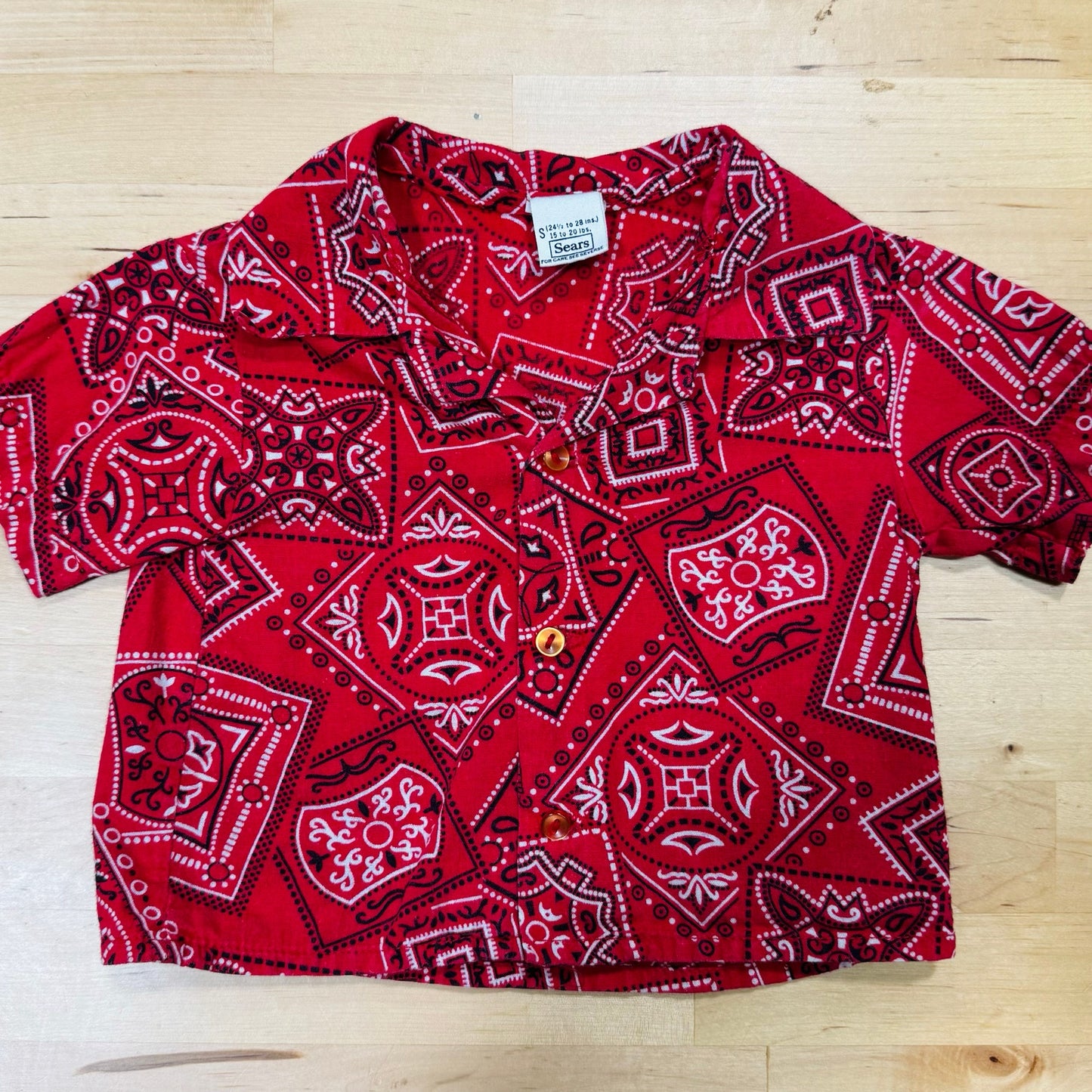 Vintage 70s Sears kids baby red bandana print top / size 3-6 months