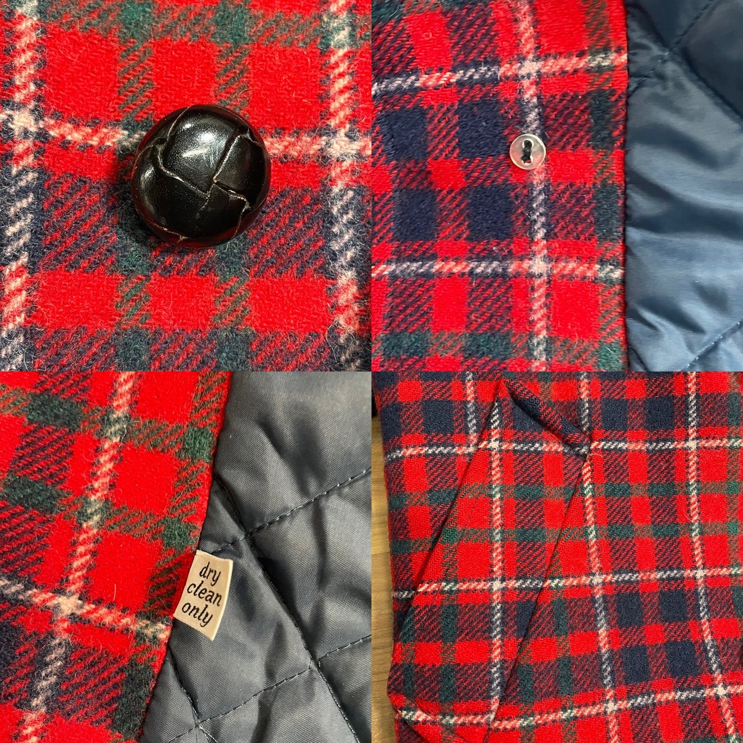 Vintage 1950s red plaid wool coat Pendleton coat with faux fur collar / size L XL