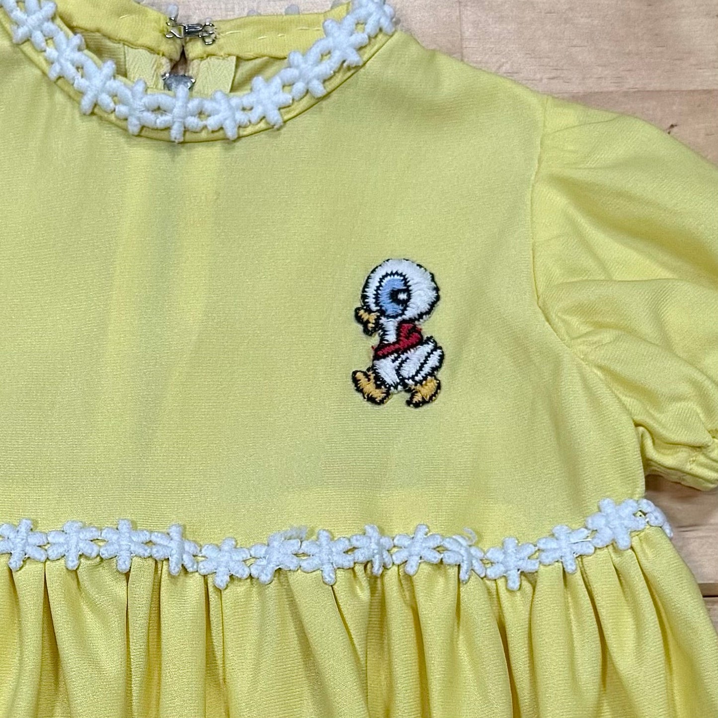 Vintage 60s 70s kids butter yellow duck dress / toddler size 12 months