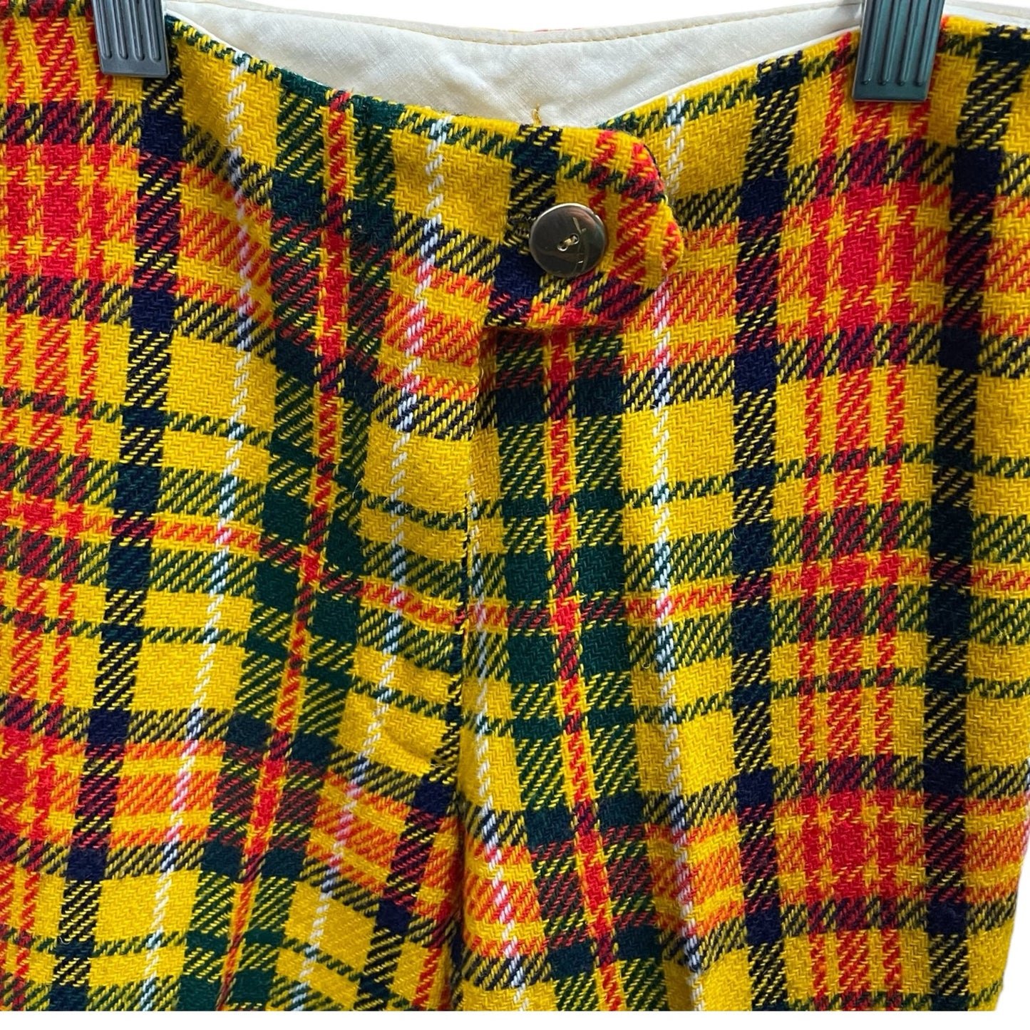 vintage kids 60s 70s yellow plaid flare pants / high rise bell bottoms / size XS 4 5 6