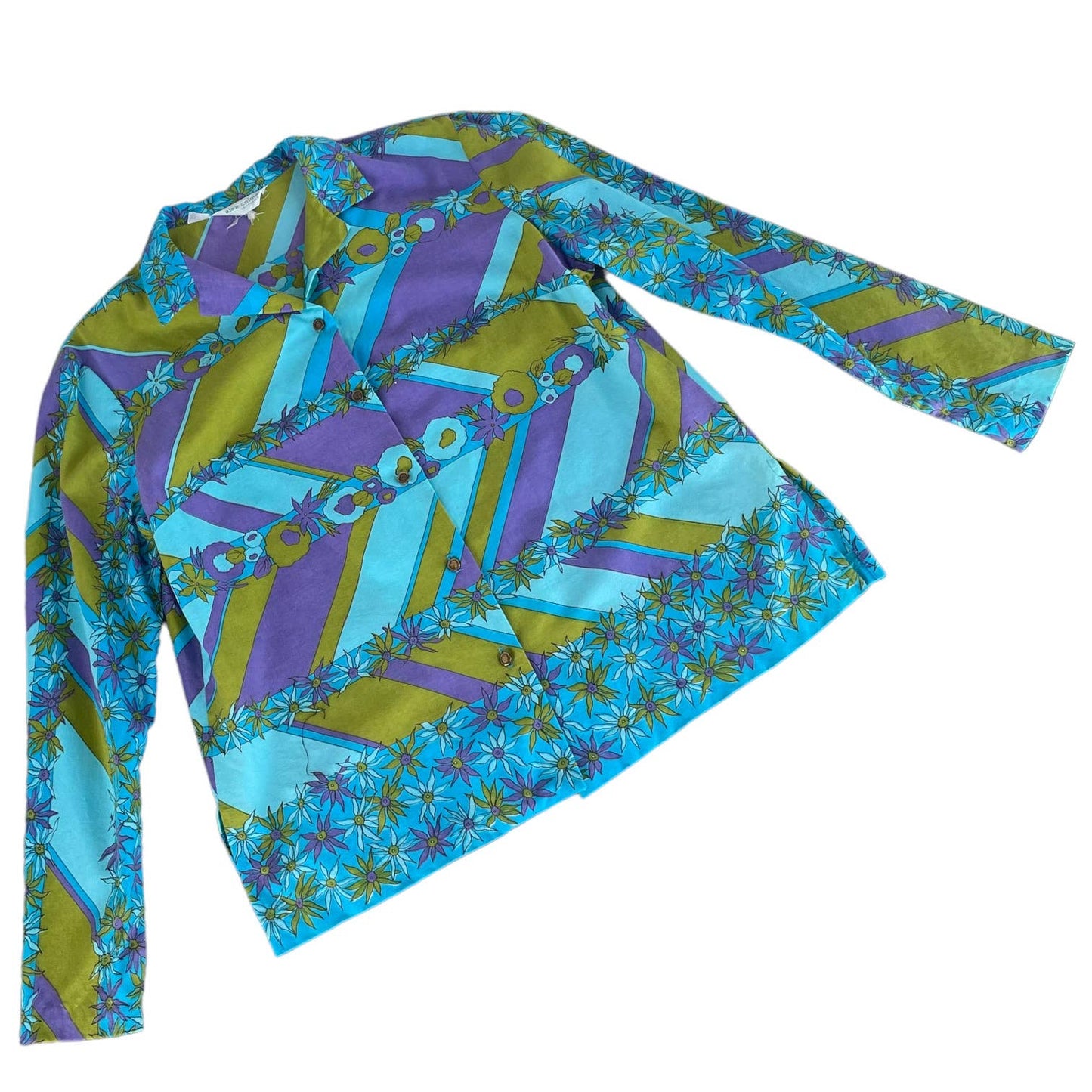 Vintage 60's Alex Colman mod psych bright floral print button front shirt M L