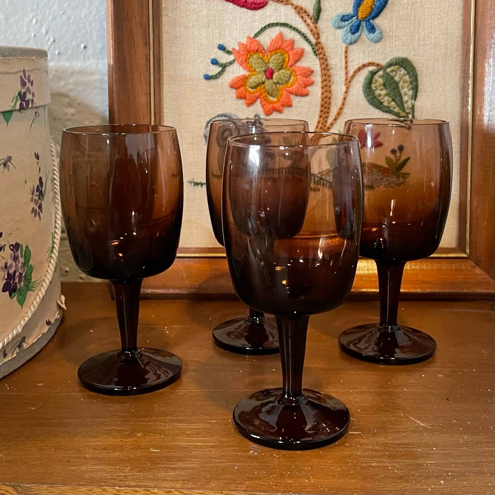 Vintage Smokey Water Glasses, Small Glass Tumblers, 4 Oz MCM