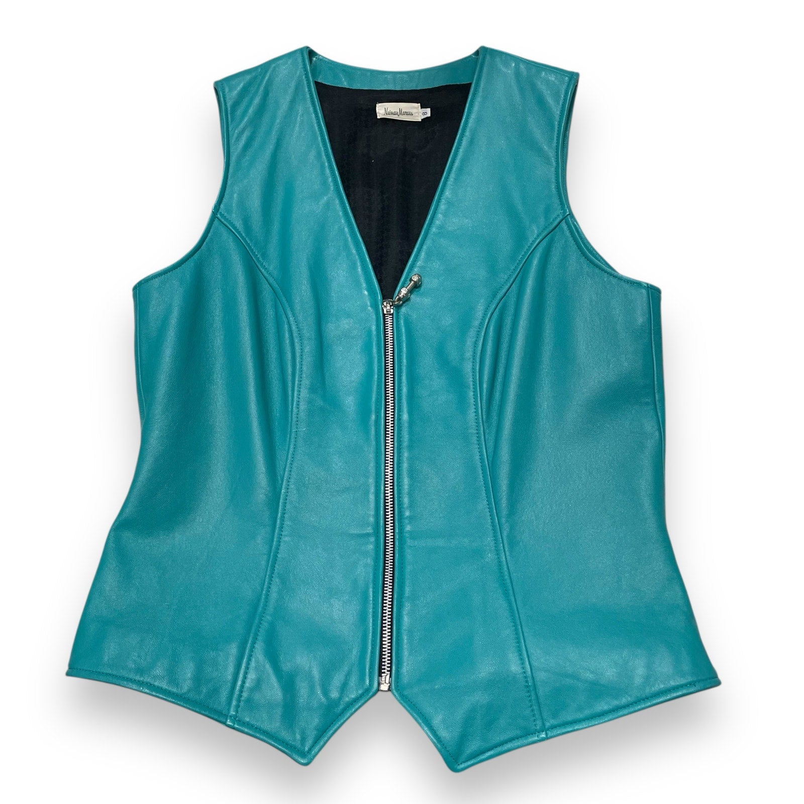 Vintage 90s LA Roxx x Neiman Marcus zip front teal leather vest Vintage 90s LA Roxx x Neiman Marcus zip front teal leather vest