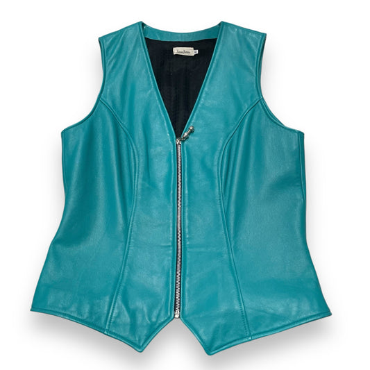 Vintage 90s LA Roxx x Neiman Marcus zip front teal leather vest / size small medium