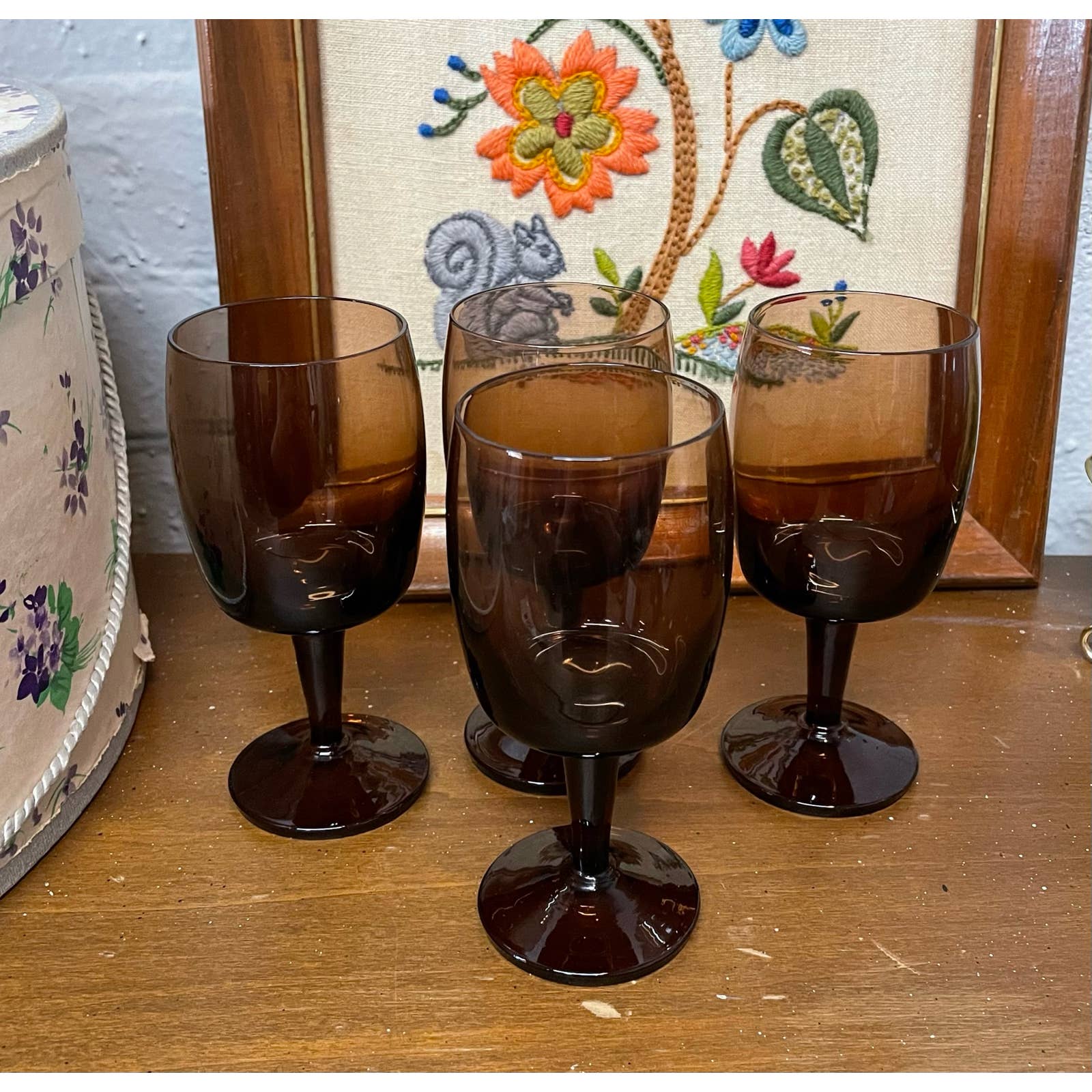 Vintage Smokey Water Glasses, Small Glass Tumblers, 4 Oz MCM