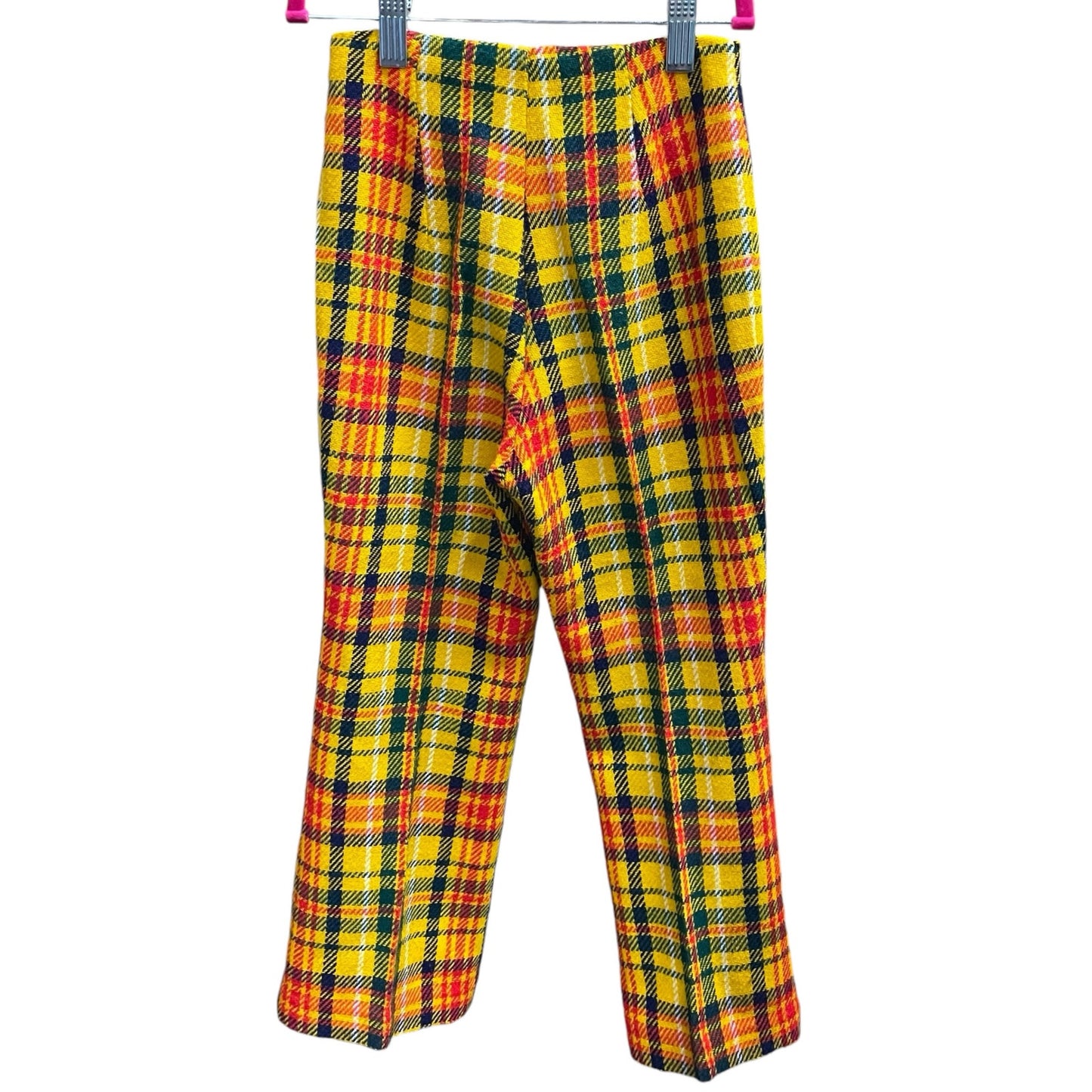 vintage kids 60s 70s yellow plaid flare pants / high rise bell bottoms / size XS 4 5 6