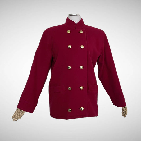 Yves Saint Laurent Rive Gauche red wool coat with gold buttons / 80s mod peacoat size 38 / small medium