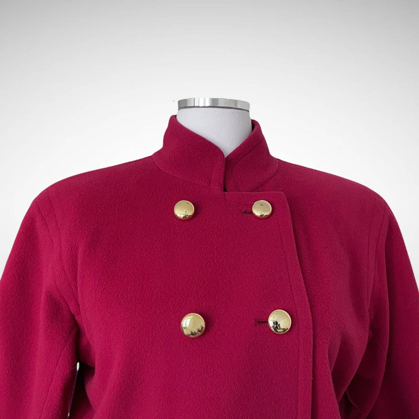 Yves Saint Laurent Rive Gauche red wool coat with gold buttons / 80s mod peacoat size 38 / small medium