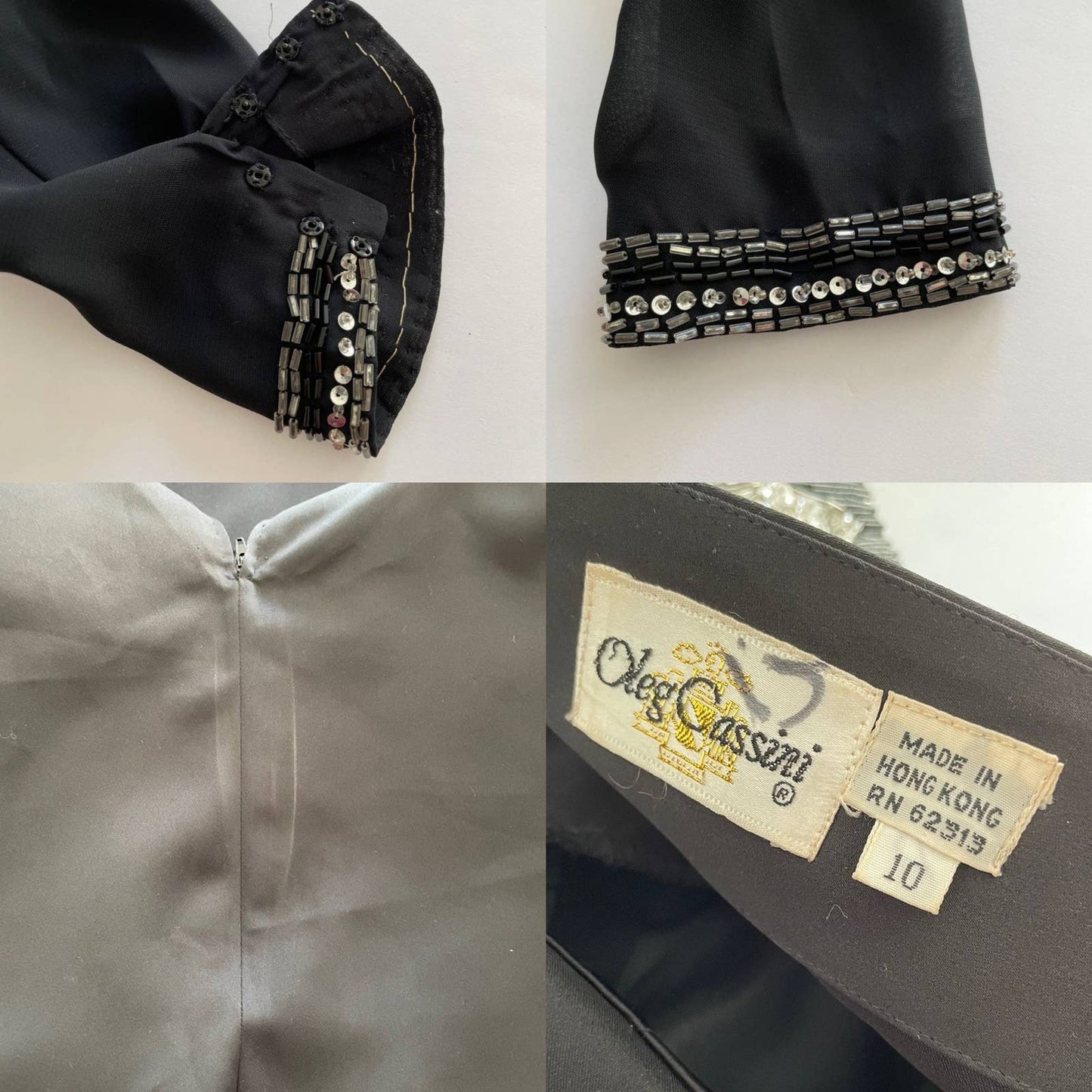 80's Oleg Cassini black cocktail dress with structured beaded shoulders / Small Medium